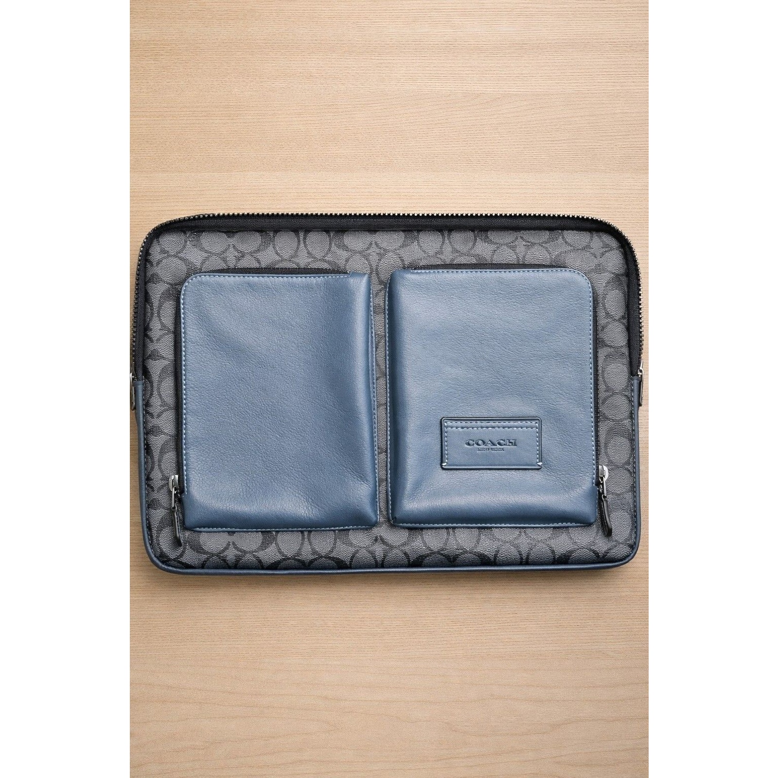 Coach Signature Laptop Sleeve / Tech Organizer Gray & Blue